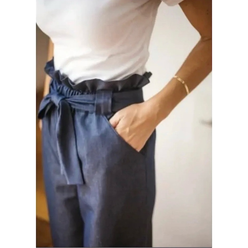 SOLD ❤️ Epsilon Sz 6 Chambray Denim Paperbag Waist Belted wide Leg Pants